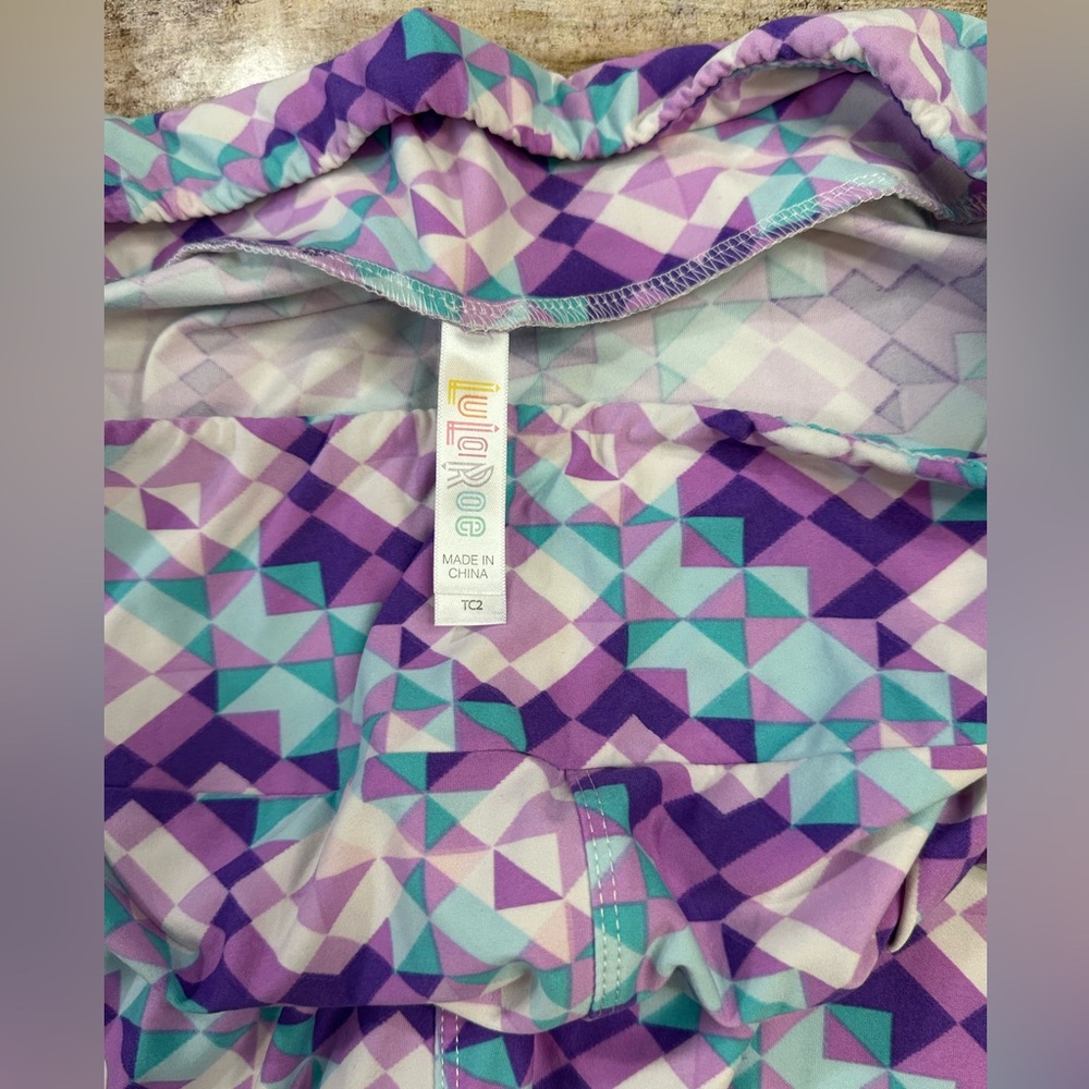 Geometric Purple Teal White Leggings (TC2 18+ LuLaRoe LLR) abstract retro mosaic - Picture 3 of 8